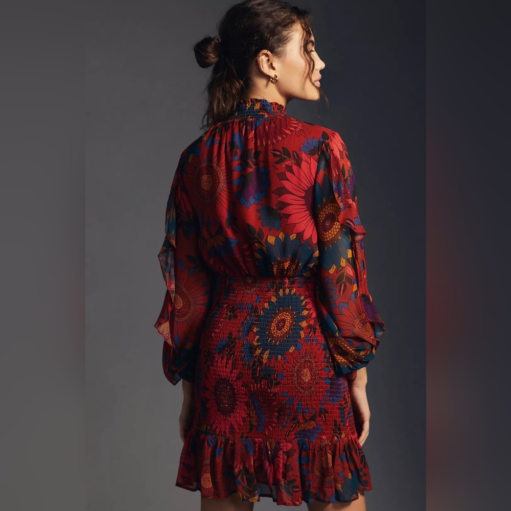 Farm x Anthropologie Smocked Mini Dress Size Small - Picture 2 of 16